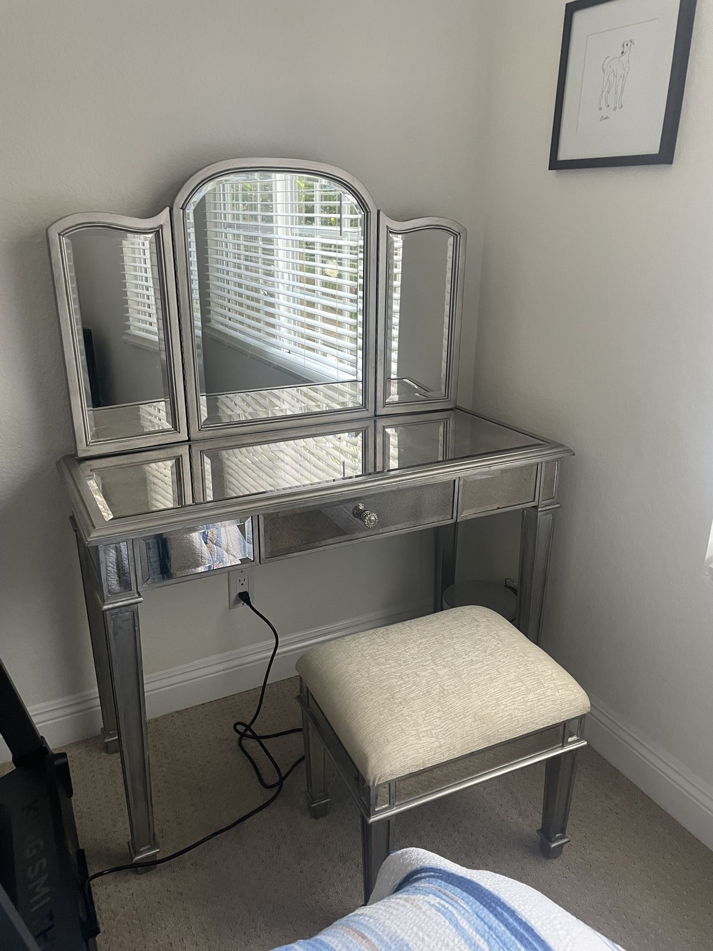 Vanity, Mirror,And Stool