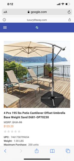 4 Pcs 195 lbs Patio Cantilever Offset Umbrella Base Weight Sand