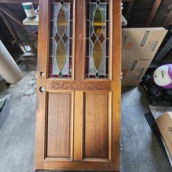 Vintage Wooden Front Door w/ Glass – Solid Wood, Classic Design