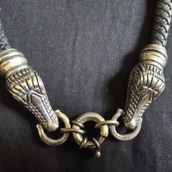 Vintage Alligator Choker Silver Tone Faux Leather Brutalist Reptile 18"