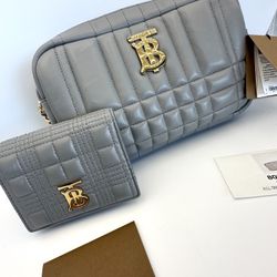 Authentic BURBERRY Lola Bag (Medium, Cloud Grey) + matching quilted Lola wallet
