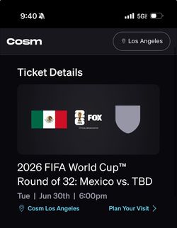COSM Los Angeles World Cup Round of 32: Mexico vs. TBD Ticket - General Admission Ticket.