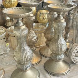 Set of 2 glass & silver candle holder