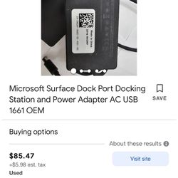 Microsoft Surface Dock Port Docking Station and Power Adapter AC USB