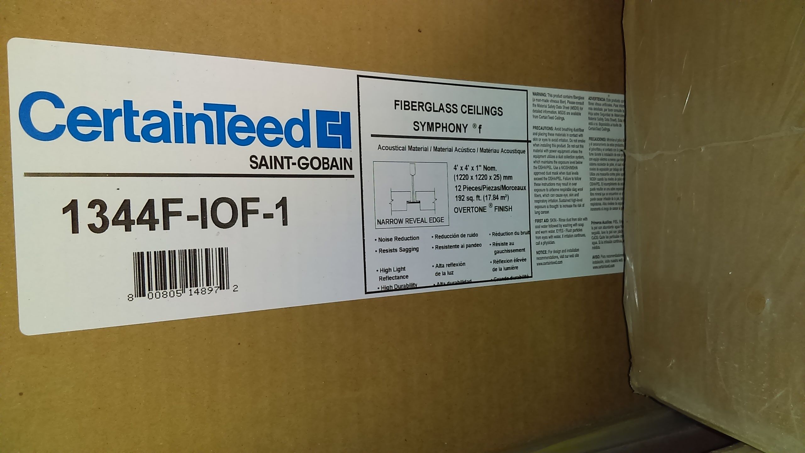 4x4 Ceiling Tile (CERTAINTEED SYMPHONY F 1340-IOF-1)