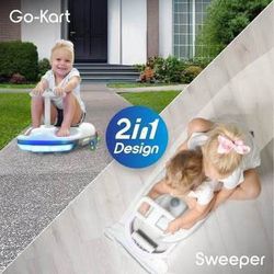 Sale! New 2 in 1 Electric Mop On-the-Go Kart Sweeper Floor Cleaner Cart for Kids Ages 3 and Up