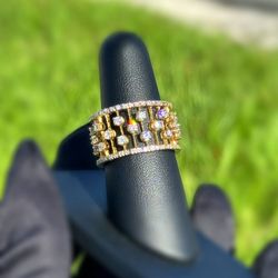 18k yellow gold 2CTW natural diamond fashion cage cocktail ring sz8.5