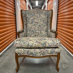 Floral Upholstered Wingback Chair with Wood Frame