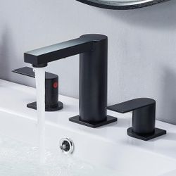 Bathroom Faucet Black 3 Hole, Matte Black Widespread Bathroom Faucet F53