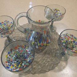 Hand Blown Margarita Pitcher and Glasses Set