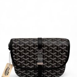 Black Goyardine Canvas and Chevroches Calfskin Belvedere PM Bag