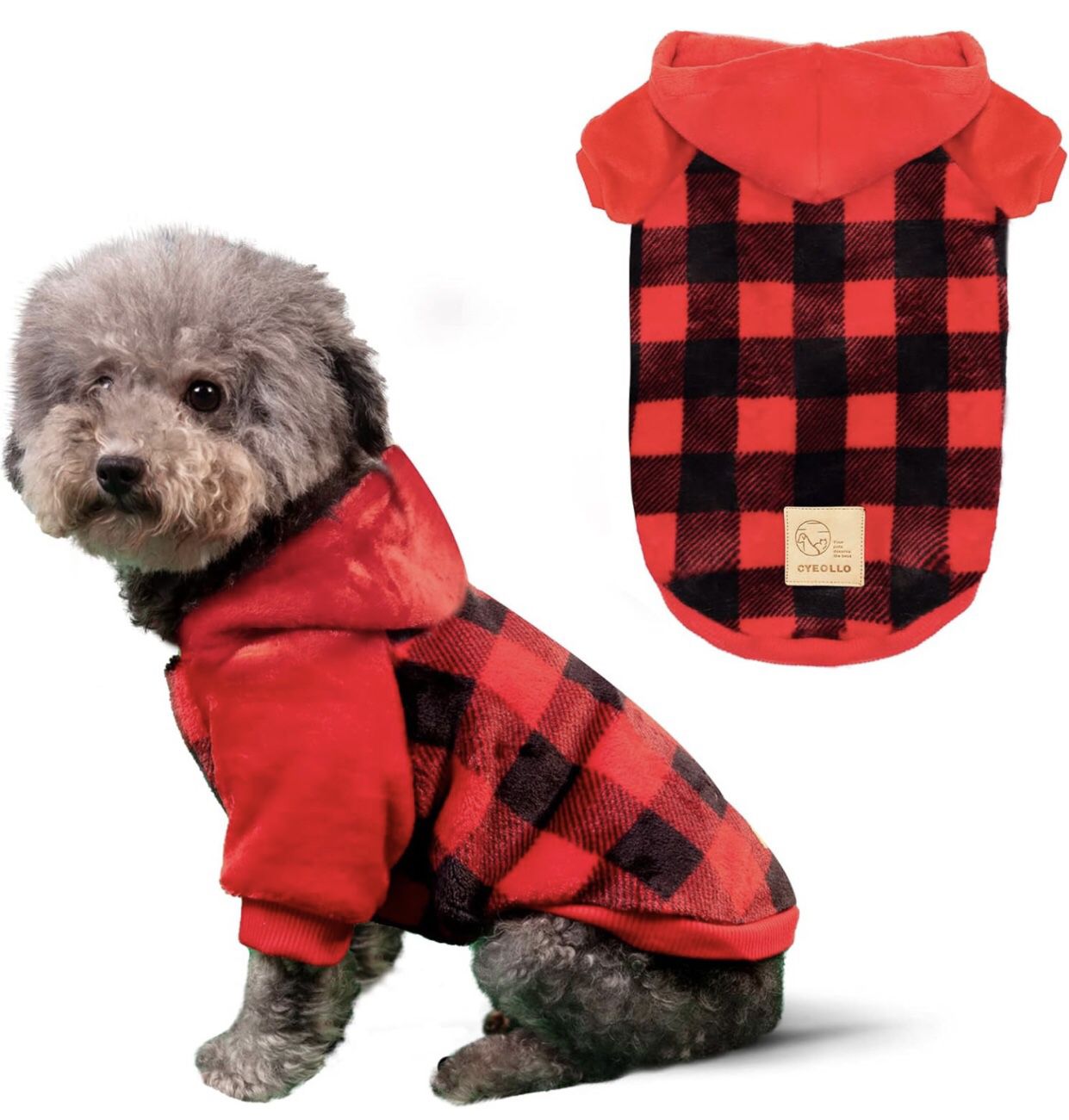 Dog Sweater Hoodie Warm Sweatshirt Buffalo Plaid Winter Thermal  for Small dogs (Size XL)