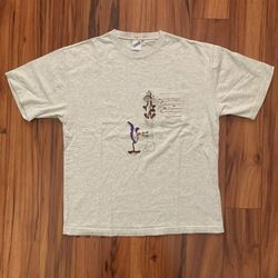Wiley Coyote & Road Runner Gray Tee Shirt - Vintage Warner Bros Looney Tunes - New  PLUS FREE MARVIN/BUGS Reusable Bag  W/ Purchase