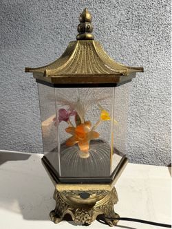 Vintage Rotating Fiber Optic Color Changing Flower Lamp Light Pagoda Style