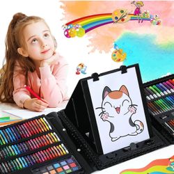 276 PCS Art Supplies Drawing Art Kit for Kids Adults Set with Double Sided Trifold Easel Box with Oil Pastels, Crayons, Colored Pencils, Paint Brush, 