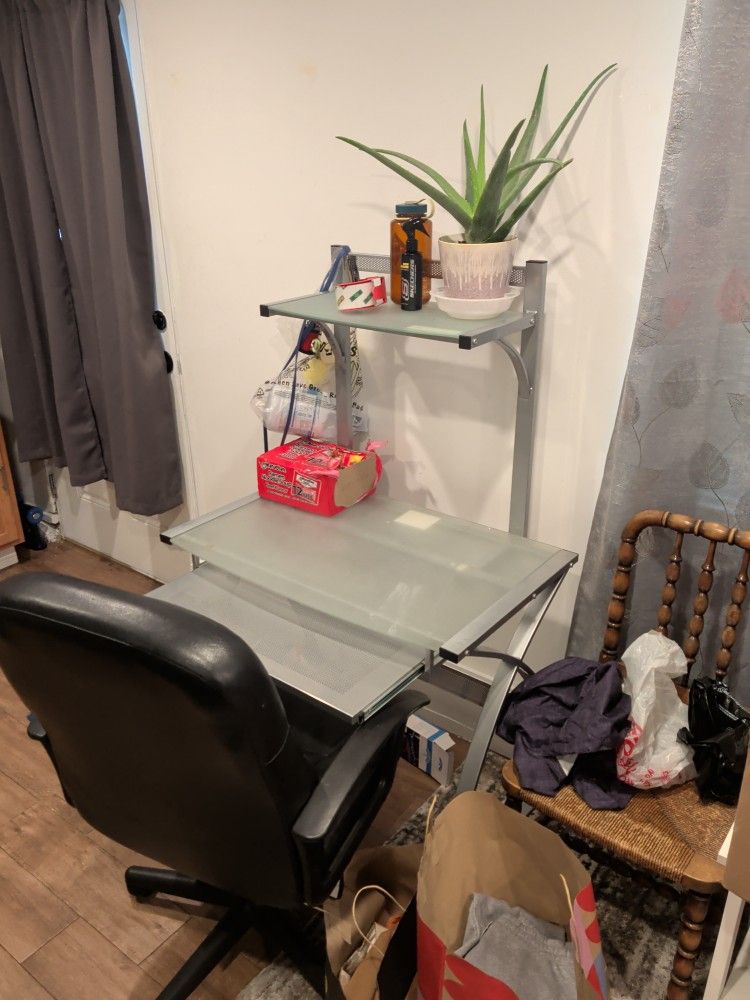 Small Desk. Glass Top. With Office Chair.