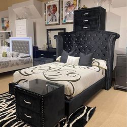 New ♠️$10 Down Payment Finance ▪️▪️🎯Melody Velvet 5 Piece Queen Bedroom Set 