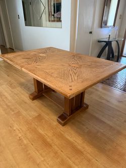 Oak Trestle Dining Table (Needs Finish/Refinishing Project)