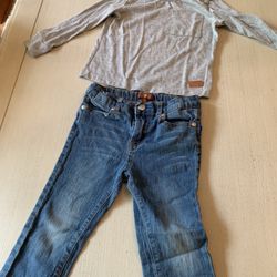 Cute Boys 3T 7 For Mankind Long Sleeve Gray Shirt And Jeans Set