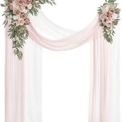 Ling's moment Pink Artificial Wedding Arch Flowers Kit Pack of 4, 2pcs Hanging Flower Arrangement 2pcs Chiffon Drapes Ceremony Reception Spring Silk R