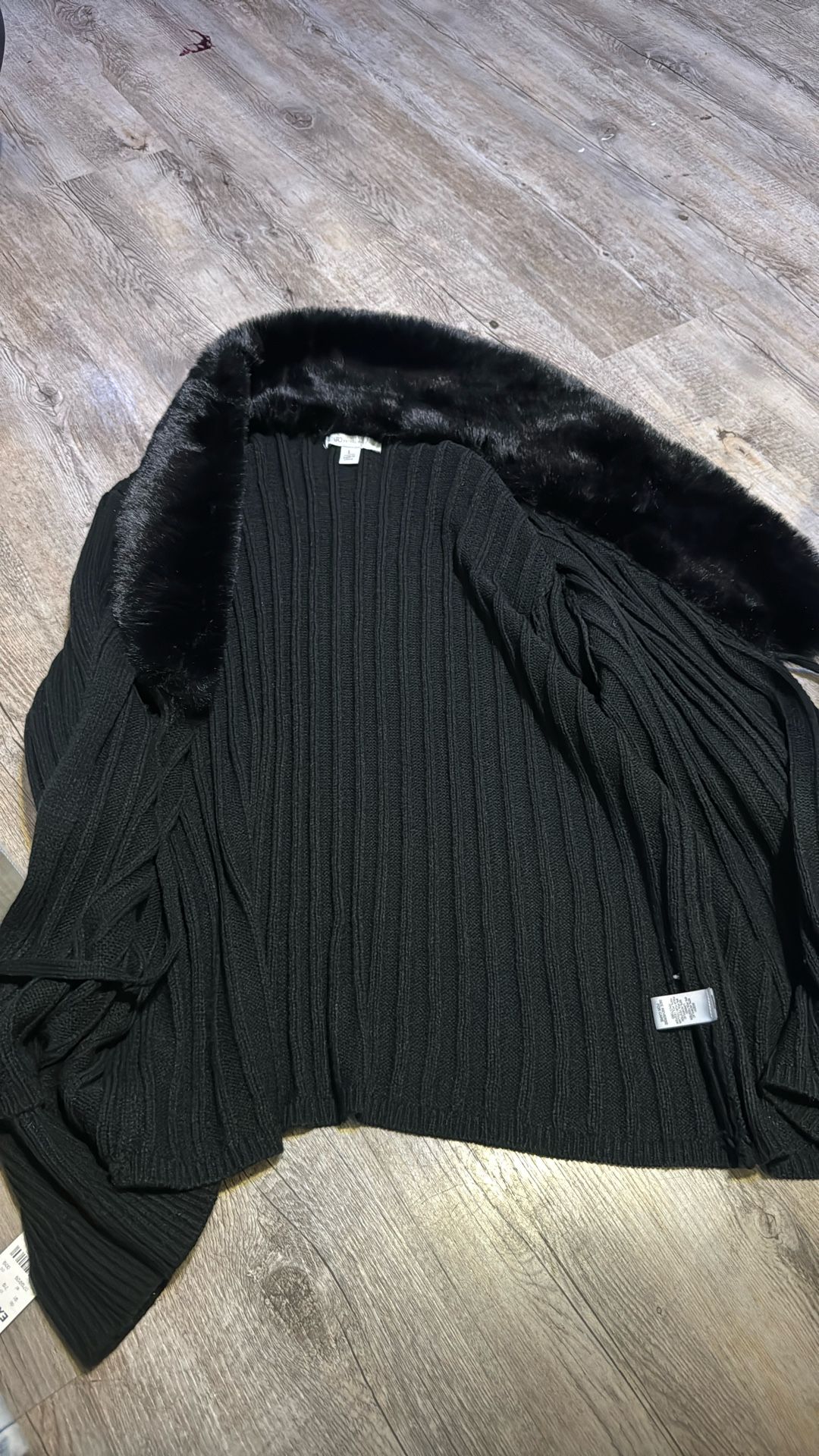 Black Open Show Sweater Shirt With Drawstring