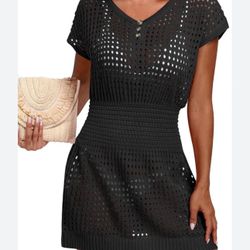 Cutout V-Neck Cover-Up Dress Casual Summer Short Sleeves Mini Cover Up