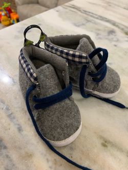 Gray Kids Shoes with Blue Laces. Infant / toddler boys shoes Sz 3