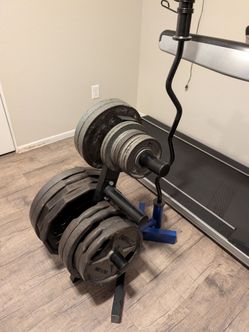Plate Weights Storage Tree and Curl Bar with Spring Clips