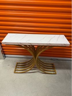 Modern Faux Marble Console Table with Gold Metal Base