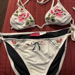 Betsey Johnson Rose Pink And White Bikini Bathing Suit