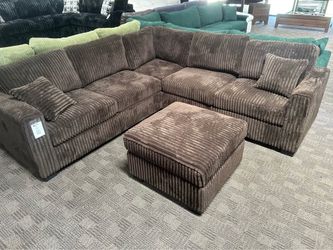 Chocolate brown L shaped sectional w/ ottoman