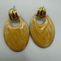 Vintage 1980s Chunky Gold & Cream Statement Earrings