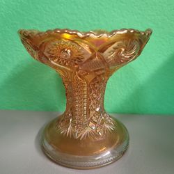 Beautiful Vintage Marigold Carnival Glass Vase Starburst Pinwheel Pattern 