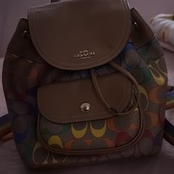 Coach Pennie Backpack 22 in Rainbow Signature Canvas