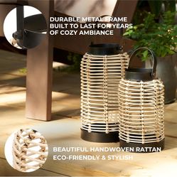 Natural Rattan Boho Lanterns - Handcrafted Chic Decor to Enhance Your Home - Modern Farmhouse Beauty Perfect for Any Living Room, Patio & Porch, Indoo
