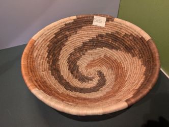 Vintage Handwoven Botswana Coiled Basket - 12" Whirlwind Design