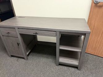 Gray Wood-Grain Office Desk with Storage