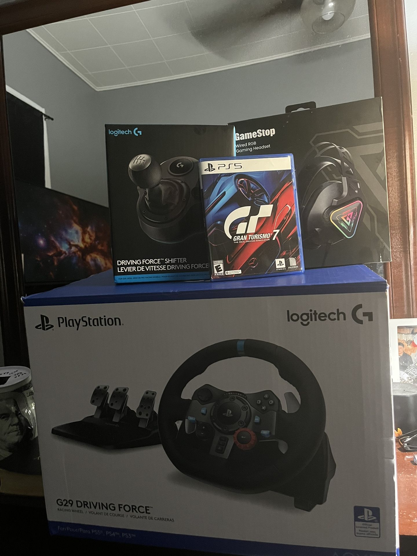 Ps Five Set Up Come With Gaming Chair Steering Wheel Manual Stick And The Whole Stand With It