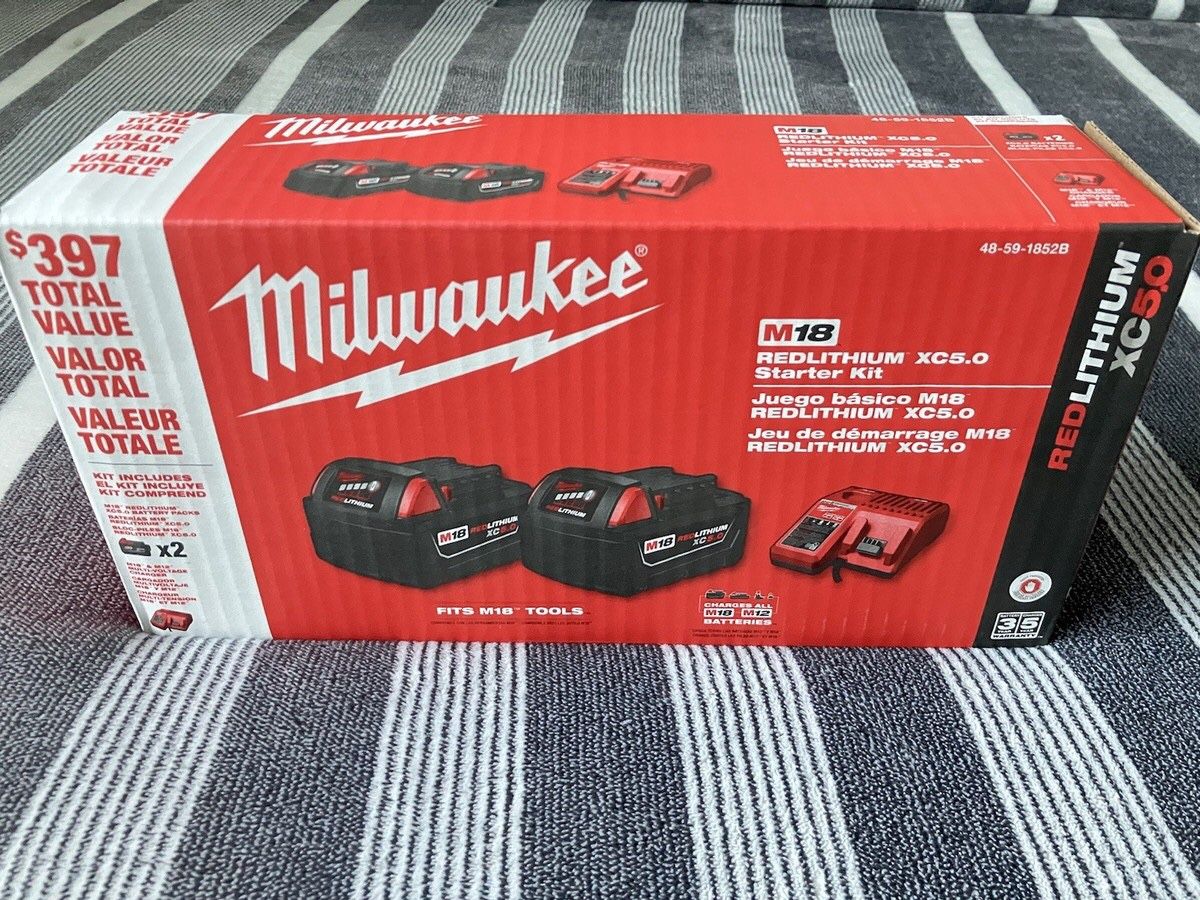 Milwaukee M18 X2 2-Pack XC5.0 Ah Starter Kit 5.0 Battery & Charger 48-59-1852B