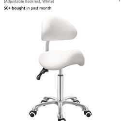 Chair with Back Ergonomic Rolling Esthetician Seat for Salon Tattoo Shop Spa Dentist Clinic (Adjustable Backrest, White)