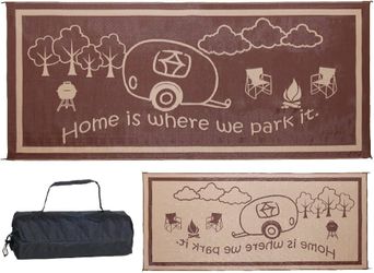 Stylish Camping - Reversible Outdoor Patio and RV Mat, 8 x 18 ft, Brown/Beige