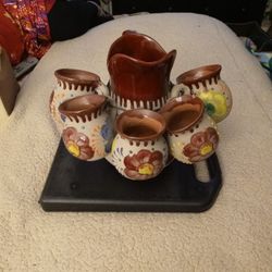 Terra Cotta Pitcher with 5 cups 