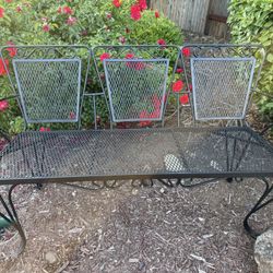 Vintage Heavy Wrought Iron Patio Garden Bench, Recently painted 51”L x 22”D x 30.5”H  Seat height 17”H  Price is firm, no holds, cash only, pick up in