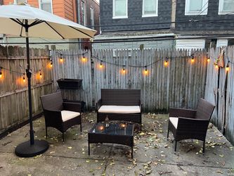 Plastic Wicker Patio Furniture and Umbrella