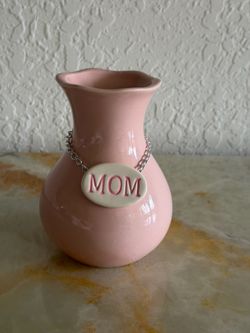 Pink Ceramic Mom Vase with Chain