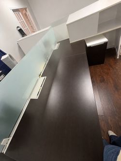 Modern Office Workstation Desk with Glass Privacy Panels & Storage