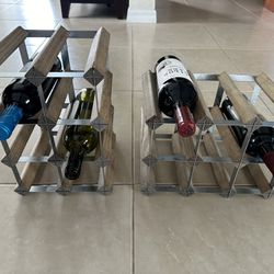 9 Wine Bottle Wood And Metal Rack / Set Of 2