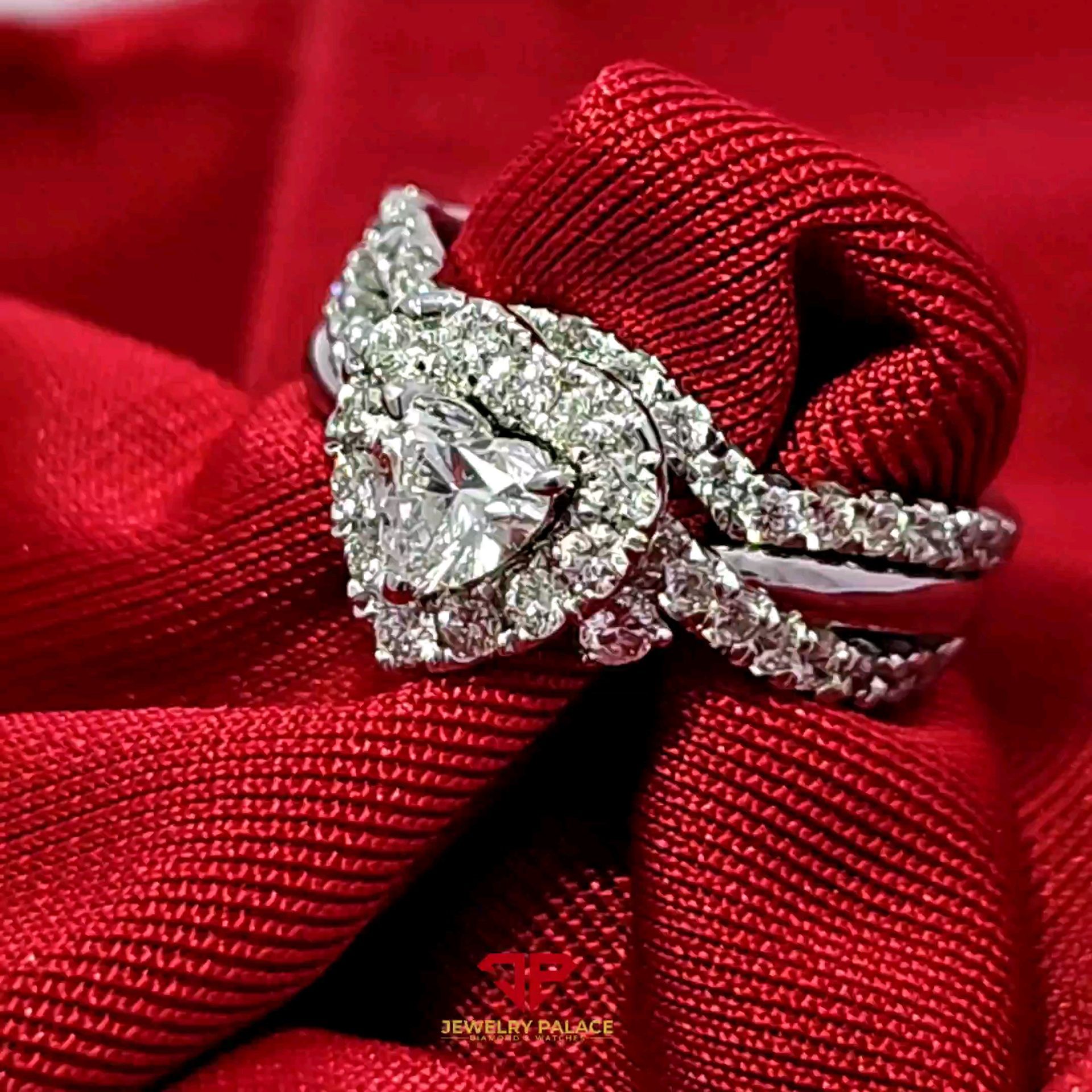 egant Heart Diamond Ring Set 14K White Gold 1.40ctw Diamond 0.43ctw Heart Solitaire