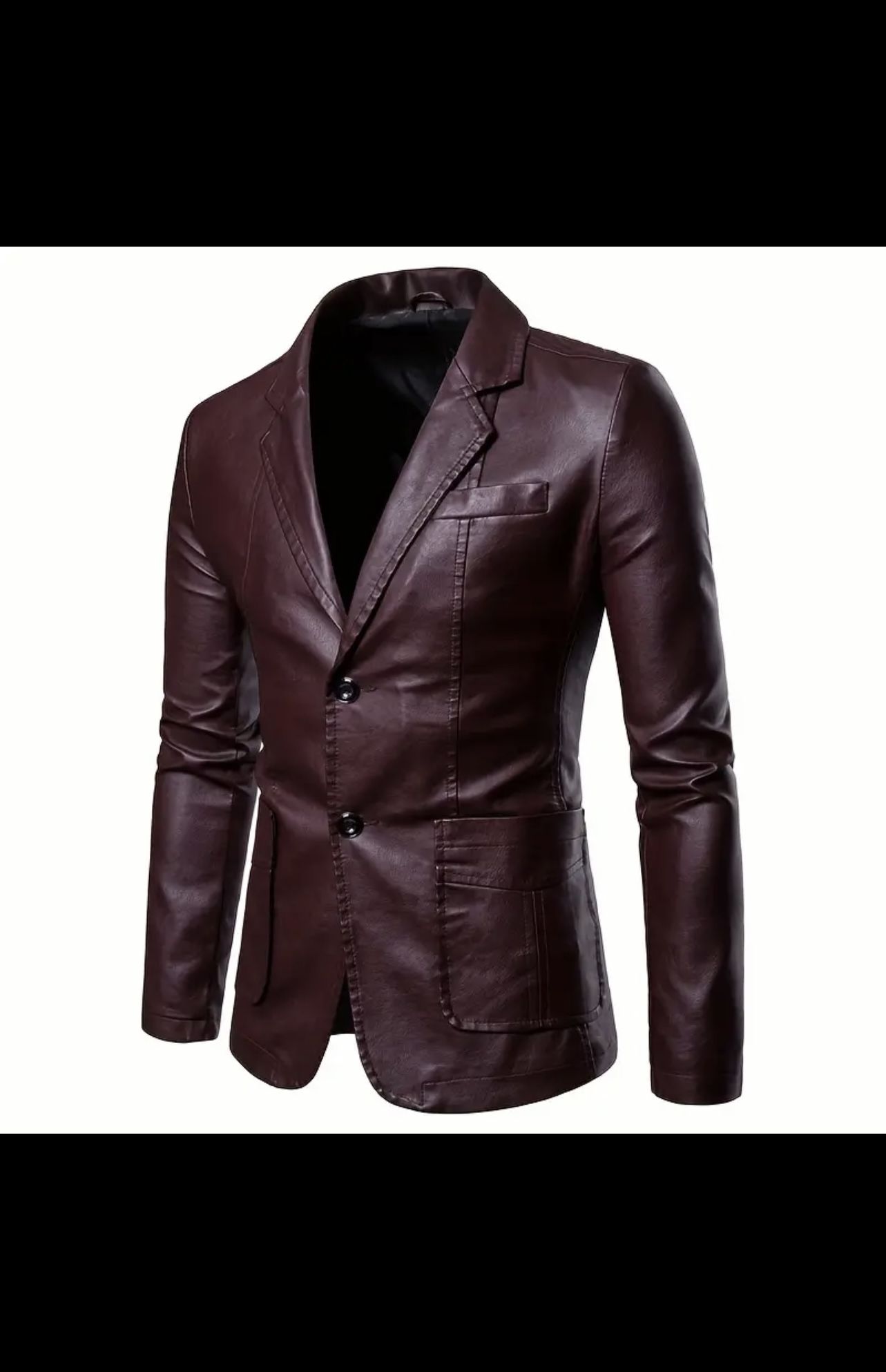 Men's Solid Color Slim PU Leather Jacket, Lapel Design Street Style
