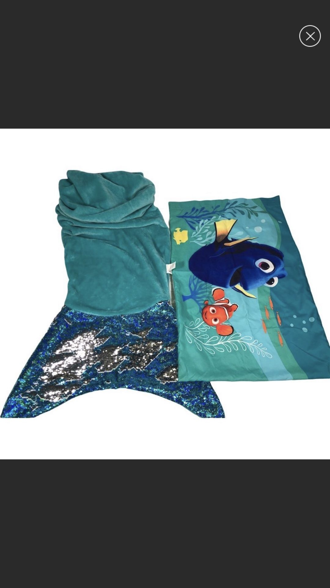 Mermaid Tail Blue Sequin Blanket Soft Fleece Nemo Pillow Case Bedding Kids Lot